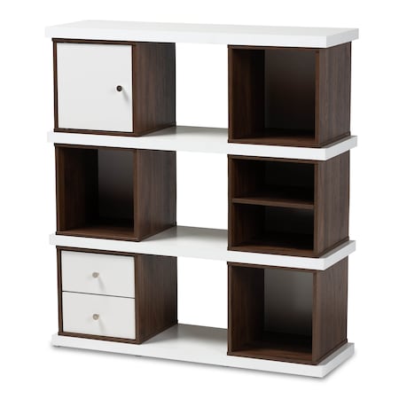 Baxton Studio Rune Two-Tone White and Walnut Brown Finished 2-Drawer Bookcase 163-10647
